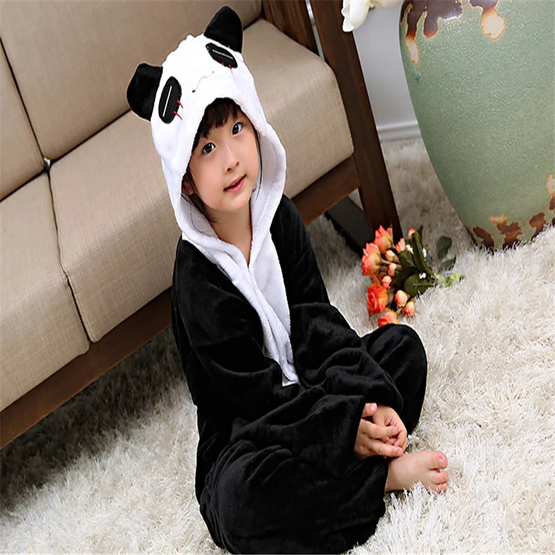 Фланелевая пижама в форме панды унисекс с капюшоном на осень и зиму Детская