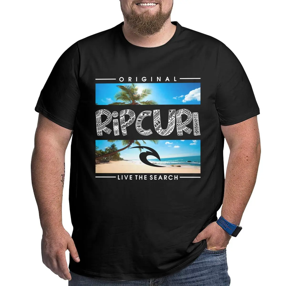 

Rip Original Seaside Scenery Curl Men T Shirts Plus Size Oversized Cotton T-shirts for Big Man Summer Short Sleeves Tops