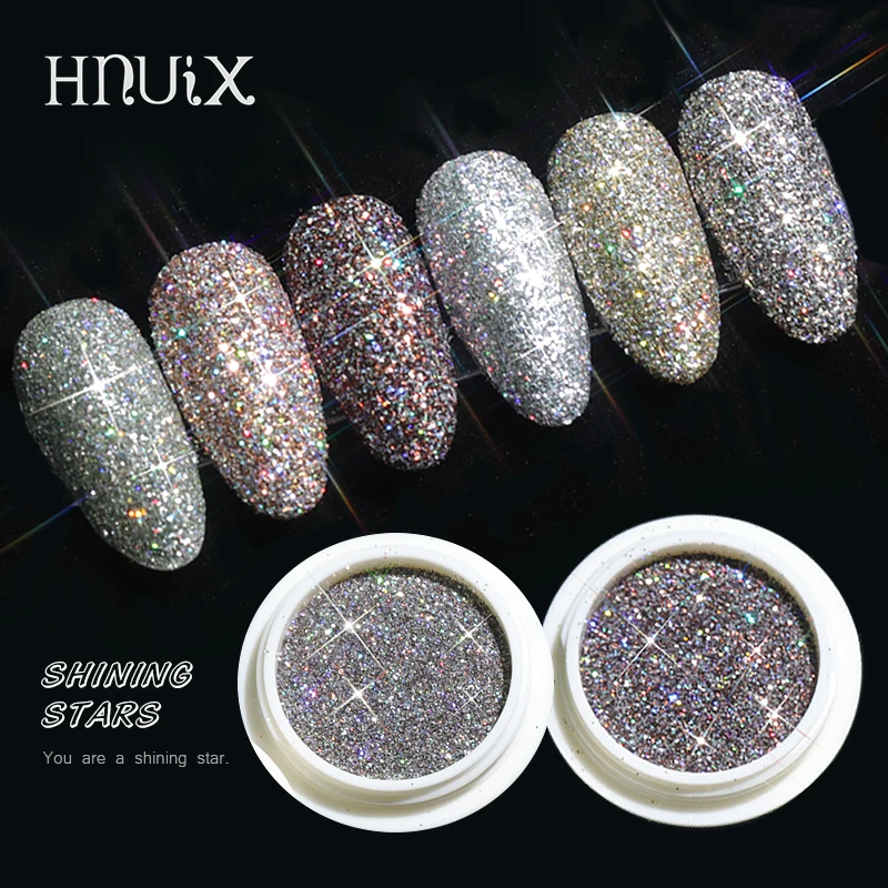 

HNUIX Holographic Quicksand Nail Powder Glitter Nail Art Decoration Holo Acrylic Glitter Shimmer Pigment DIY Manicure Tools