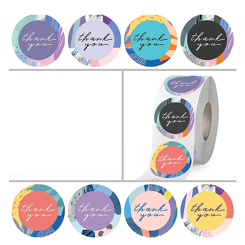 High Quality Stickers With Patterns 500 stickers/roll Colorful Thank You Taste Order Wedding Envelope Seals Diy Gifts |