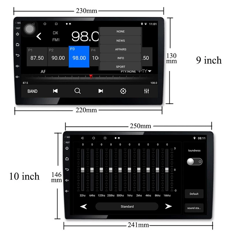 Автомагнитола 2DIN 2 + 32 ГБ Android 10 0 RDS для 9/10 дюймов Универсальный сменный