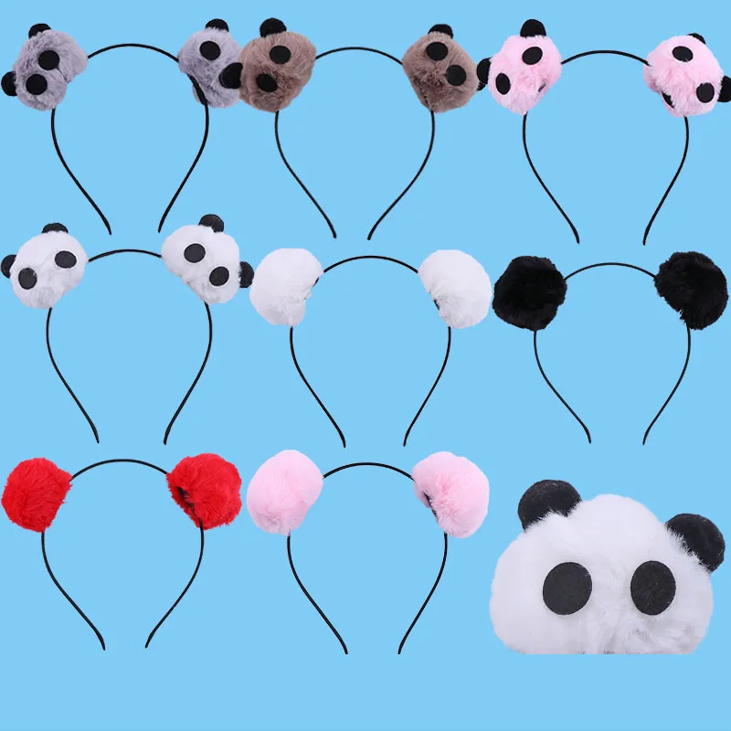 

Cute Panda Pompon Ear Soft Fleece Women Headband Makeup Shower Head Hair Band for Washing Face Spa