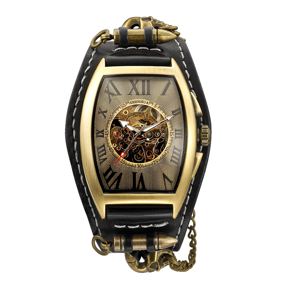15001Circle black Модные Винтажные мужские часы с черепом, водонепроницаемые автоматические механические часы SHENHUA, мужские наручные часы с скелетом, Montre Homme - Цвет: 15001Circle black