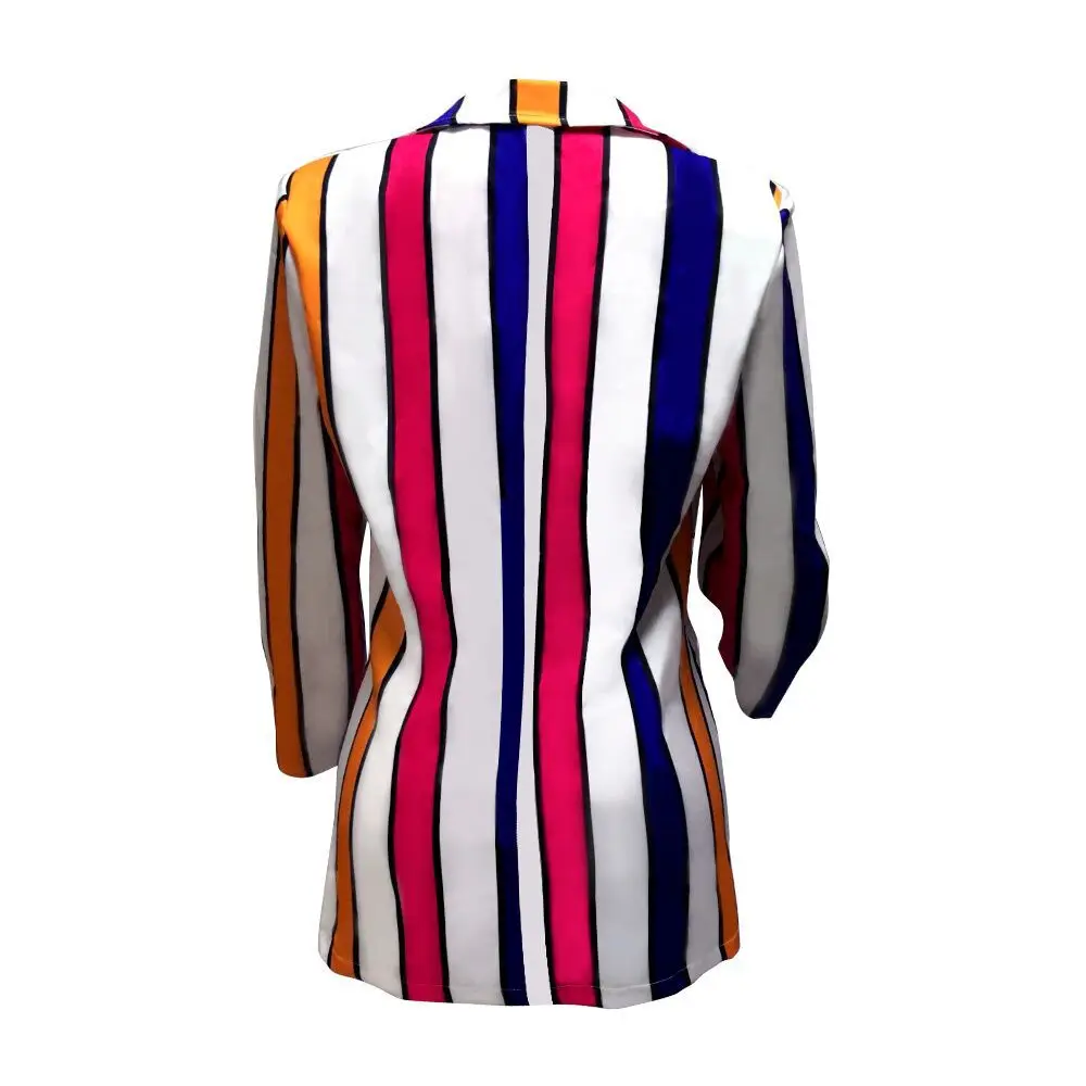 

Adogirl Rainbow Color 2019 New Autumn Women Colorful Stripes Print Open Stitch Notched V-neck Blazers Vintage Office Lady Coats