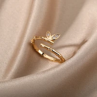 simple delicate bamboo butterfly finger zircon color ring for women korean dainty fashion trendy jewelry gifts