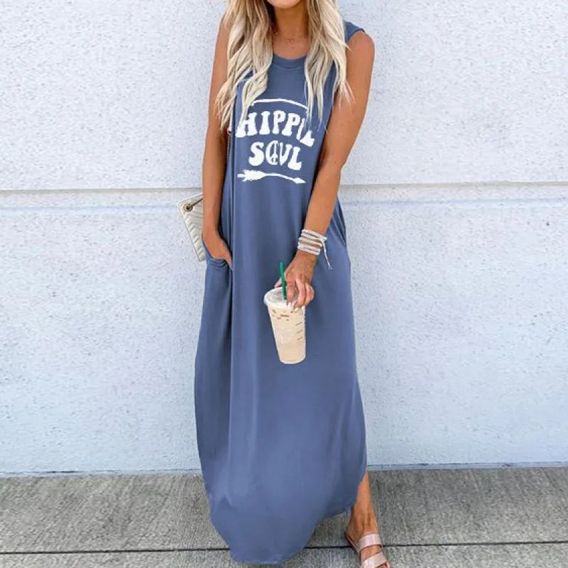 

Long Dress Casual Women Letter Print Dresses Summer Sleeveless Beach Dresses Daliy Boho Maxi Dress Sundress Vestidos De Fiesta