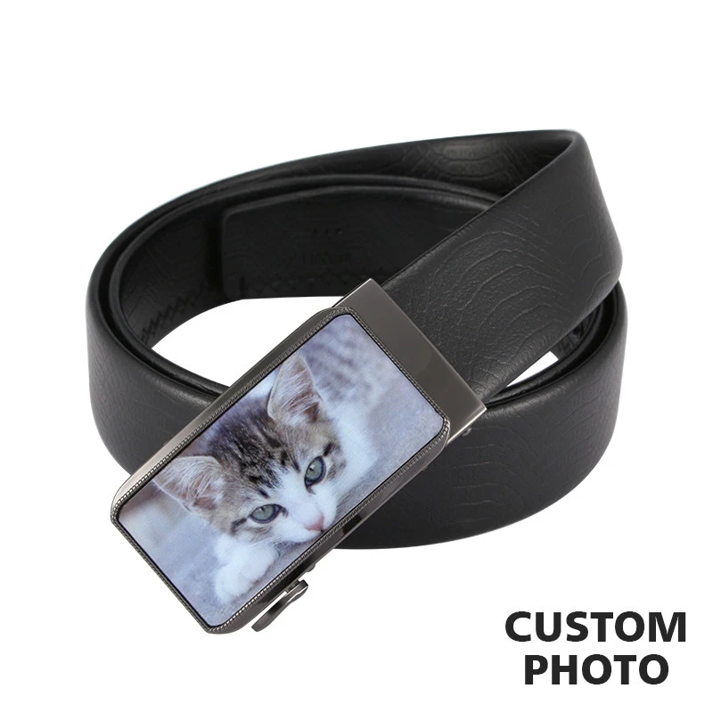 Custom Pet Colorful Photo Belt Men Indivitual Genuine Luxury Leather Belts for Men Strap Male Metal Automatic Buckle Friend Gift