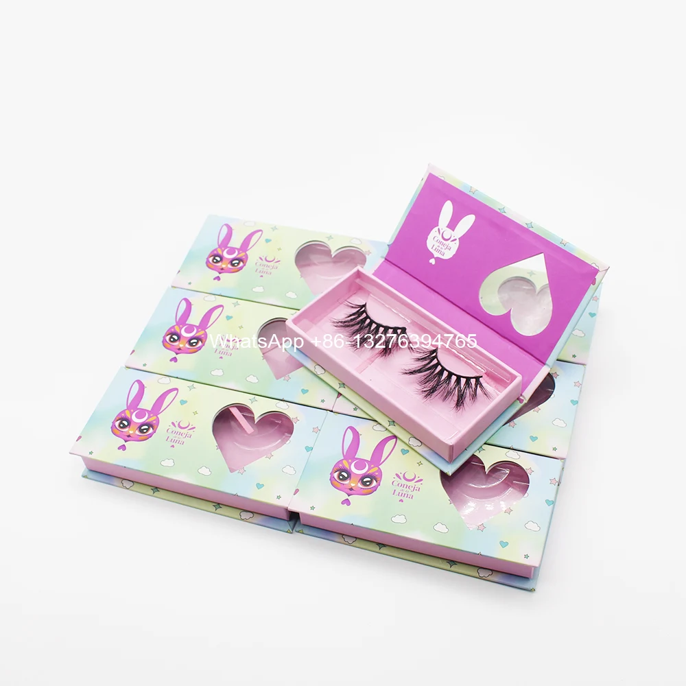 

Sweet Cartoon Style Lash Case Custom Mink Lash Packaging With Logo Romantic Heart Window Lashes Box With Tray Mink Lash Vendor