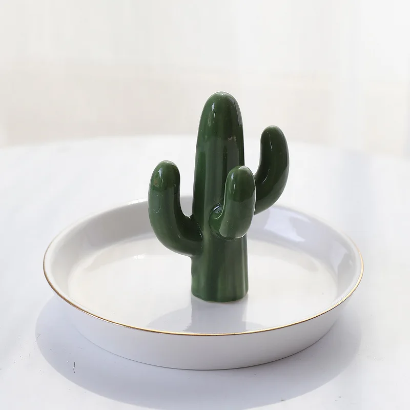 

European Ceramic Crafts Cactus Jewelry Holder Ring Key Storage Tray Home Creative Decoration