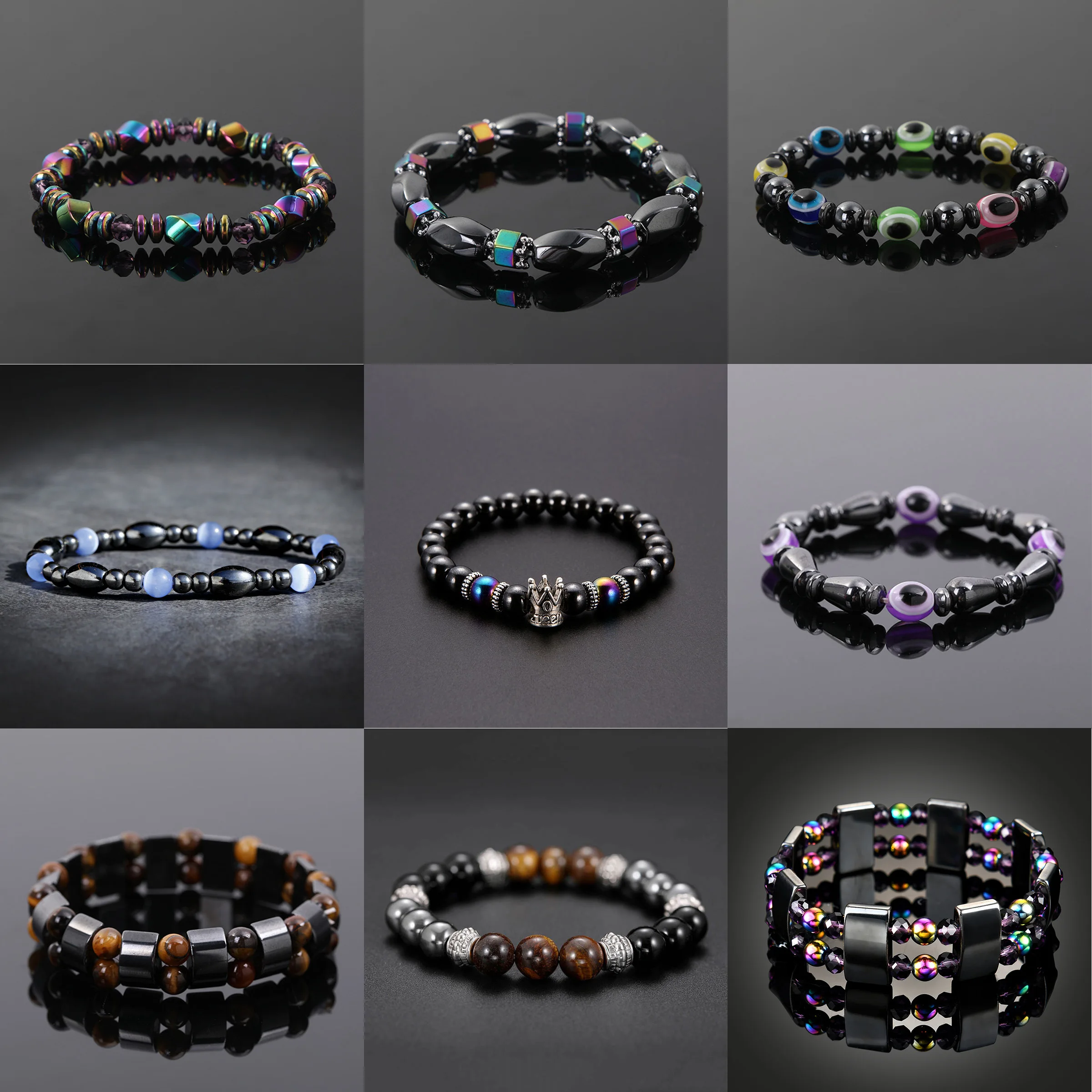 

Unisex Multicolor Magnetic Natural Stones Hematite Beads Elastic Rope Bracelet For Men Energy Stone Bracelet Jewelry