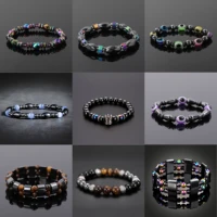 unisex multicolor magnetic natural stones hematite beads elastic rope bracelet for men energy stone bracelet jewelry