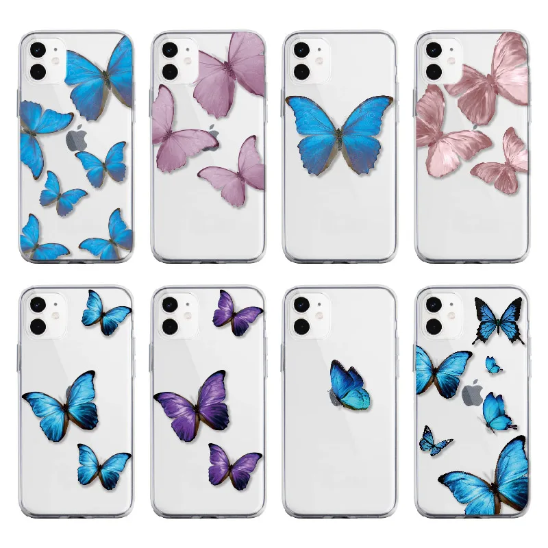 

For iPhone 11 12 13 Pro Max Mini 7 8Plus X XS Fashion Butterfly Classy Paris Girl Summer Soft Clear Phone Case Fundas Cover