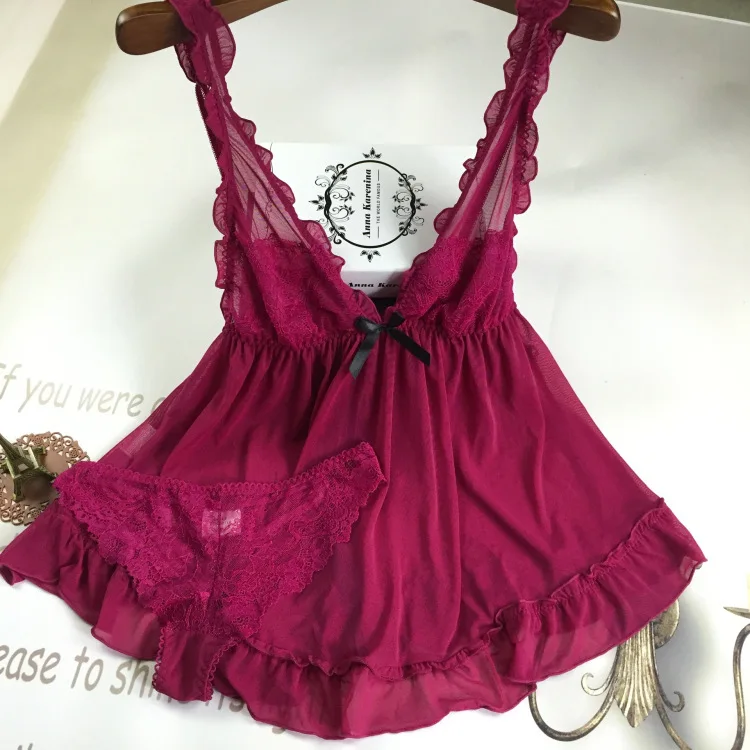 Пикантная Женская модная кружевная ночная рубашка с бантом и брюками|Ночные