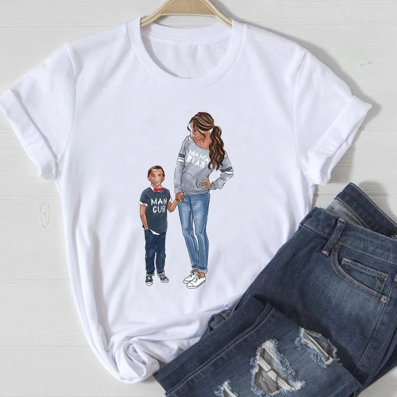 

Design Basic Friendly T-Shirts Women Short Sleeve Mom Bay Life Cartoon Printed T-Shirt Women 2021 Korean Clothes For Teenagers