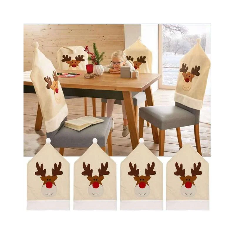 

Christmas Decoration Elk Embroidery Chair Cover Suitable For Kitchen Restaurant 5PCS