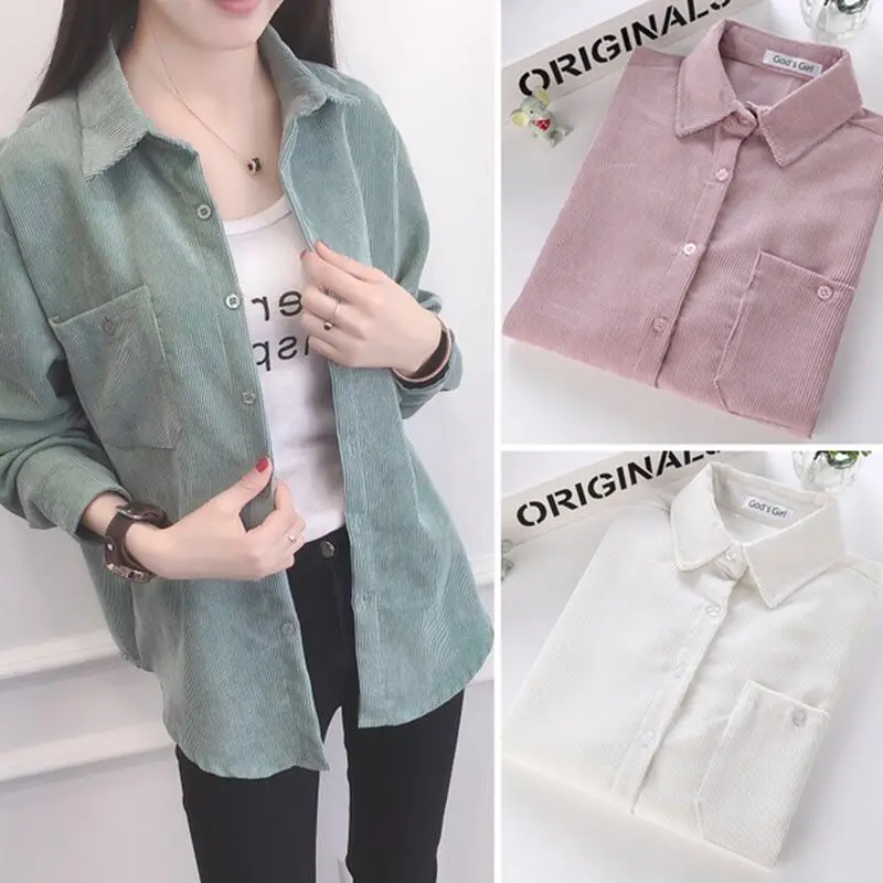 

Loose Corduroy Shirt Women's Autumn and Winter 2020 Long Sleeve Pocket Coat Blusas Ropa De Mujer