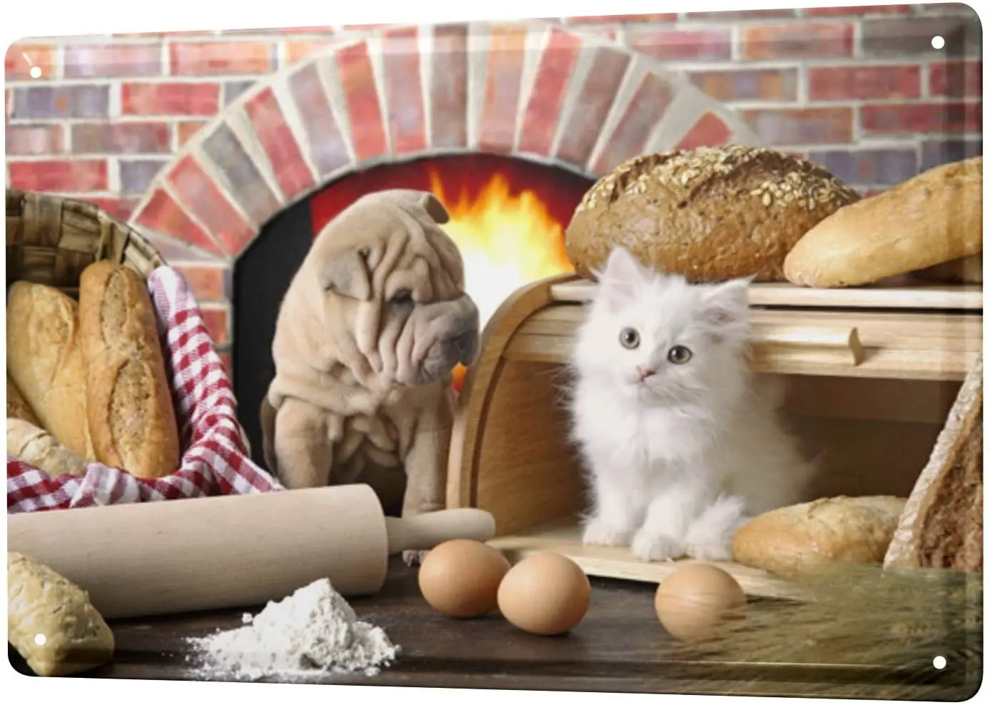 

LEotiE SINCE 2004 Tin Sign Metal Plate Decorative Sign Home Decor Plaques Kitchen Decor Puppy Shar-Pei Cat Bakery 8X12