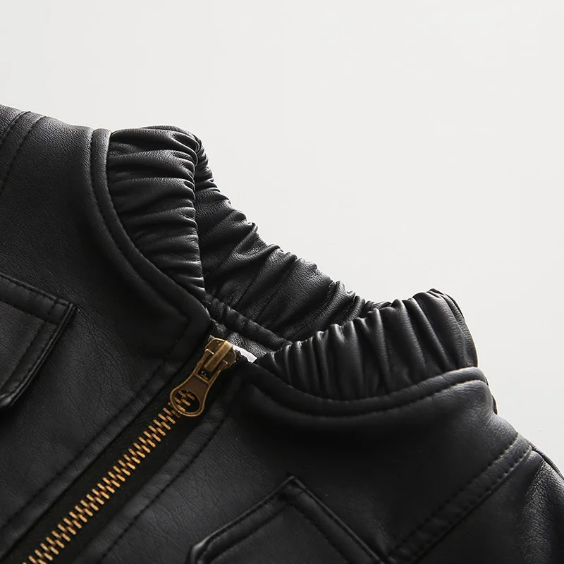 Куртка детская из искусственной кожи черная на весну/осень верхняя одежда ws1008 2019