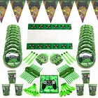 Набор зеленой одноразовой столовой посуды для игры в видео, тарелкасалфетка для игрового контроллерафотография, декор для вечеринки в честь Дня Рождения, для детей и мальчиков