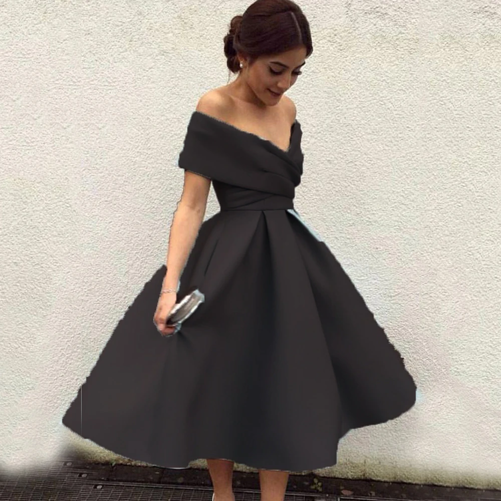 

Женское атласное платье с открытыми плечами, без бретелек, трапециевидного силуэта, плиссированное коктейльное платье для встречи выпускн...