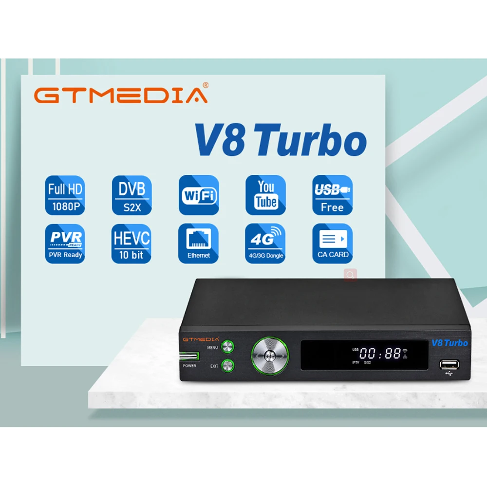 

Спутниковый ресивер GTMedia V8 Turbo, ТВ-приставка, декодер HD, поддержка S/S2/S2X + T2, Авто обновление BISS V8PRO2