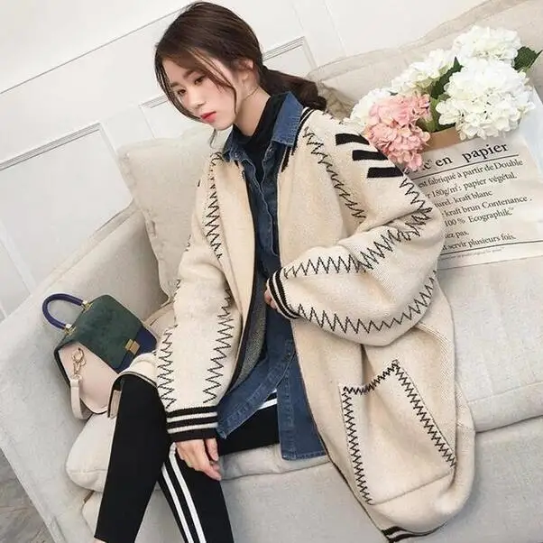 2019 новый вязаный кардиган куртки Женская весенне-осенняя верхняя одежда