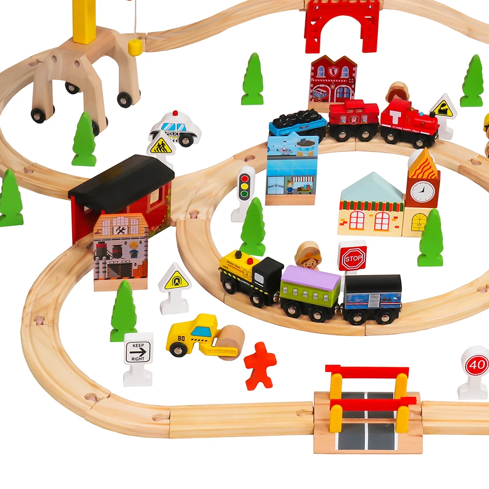 

100pcs Wooden Train Set Learning Toy Kids Children Rail Lifter Fun Road Crossing Track Railway Play
