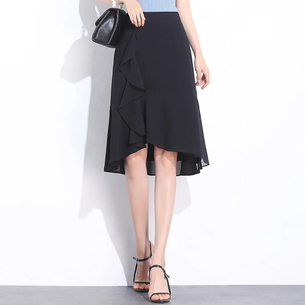 

2021New Summer Women Chiffon Plus Size 4XL High Waist Floral Printed Skirt Lady Temperament A-Line Lrregular Ruffles Skirt Falda