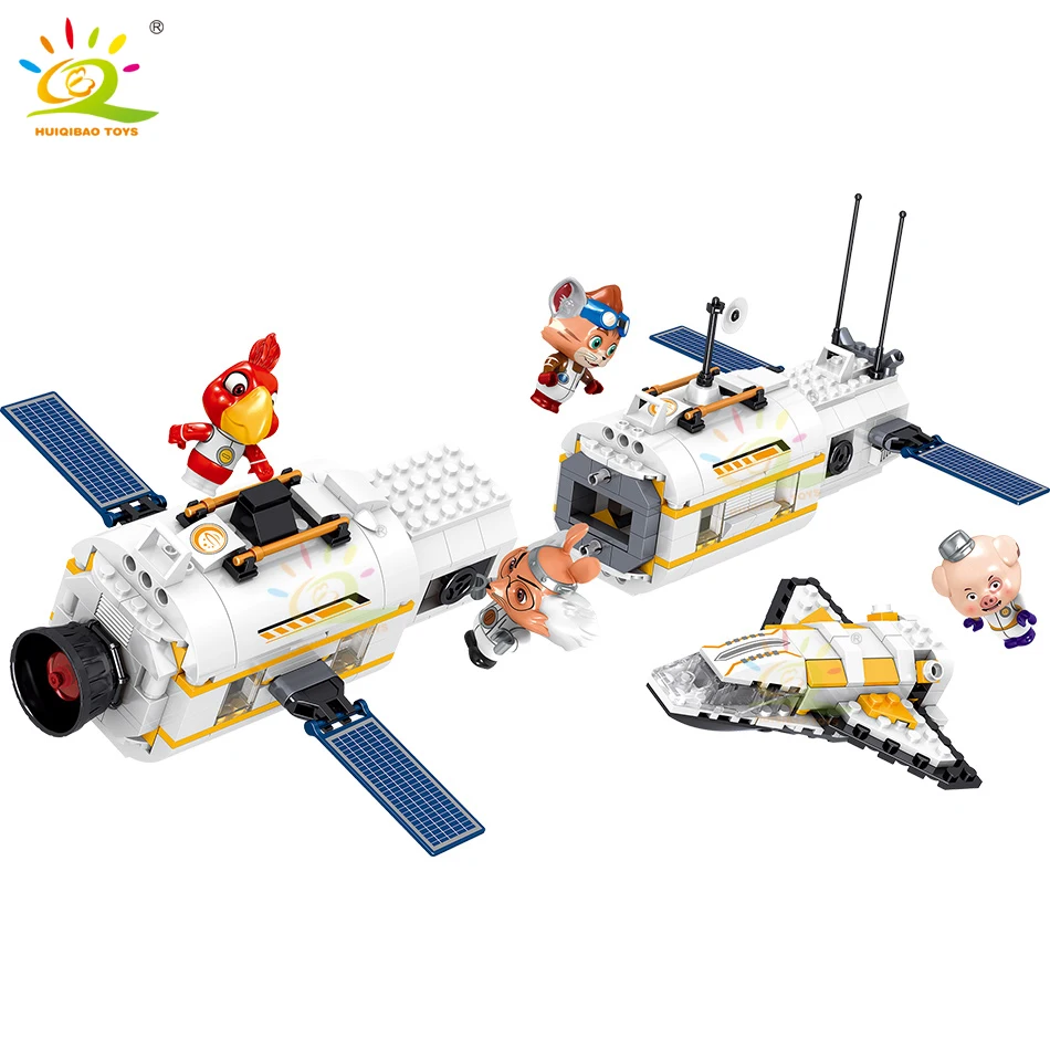 

HUIQIBAO игрушки 594 шт космическая станция космический корабль строительные блоки городской челнок спутниковый астронавт фигурки кирпичи для ...