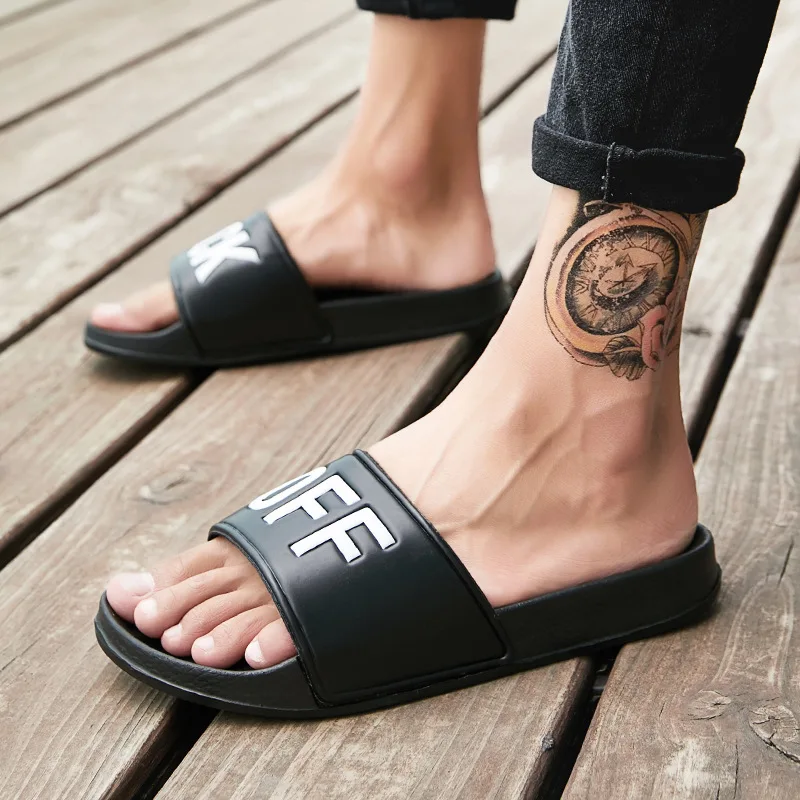 

Men Slippers Big Size 36-46 Mens Shoes Casual Breathable Beach Sandals Slippers Wedge Black White Flip Flops Men Slides