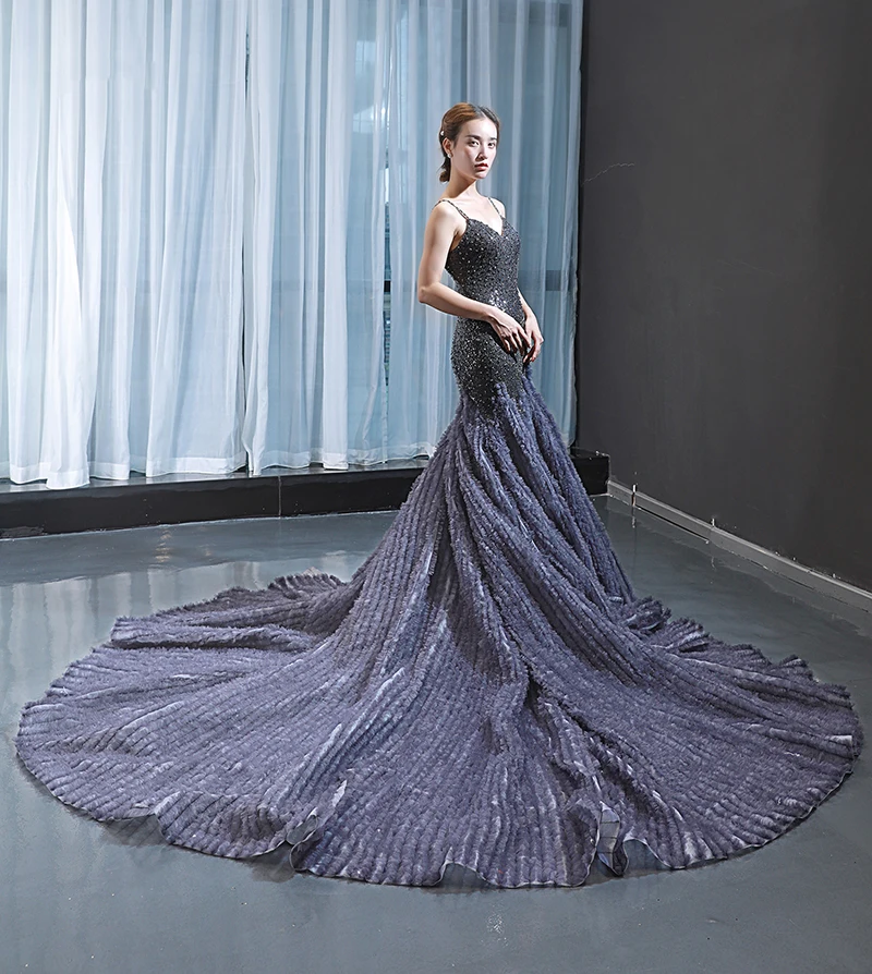 J66943 jancember sexy mermaid evening dresses v-neck beads spaghetti strap sleeveless lace up prom dress robe de soiree 2019