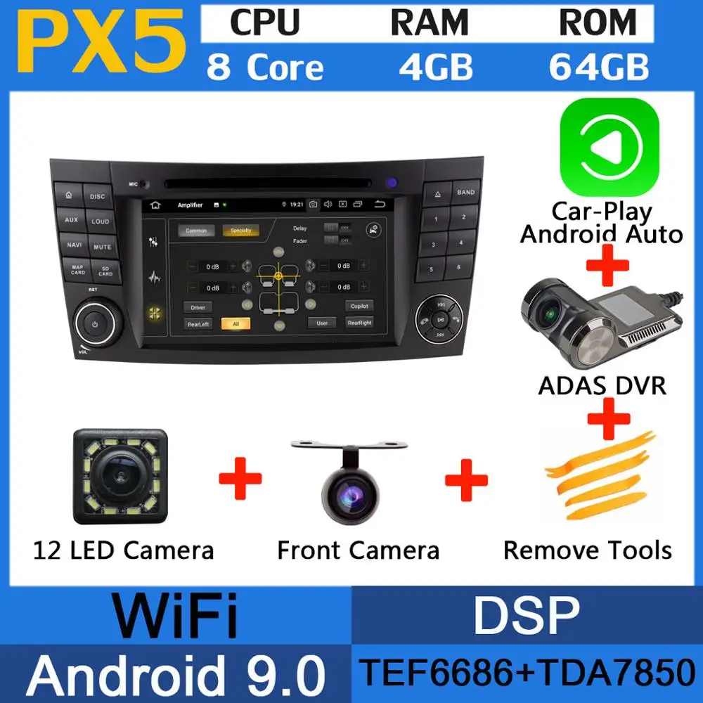 PX5-Adas-Carplay 5 USB порт Android 9,0 PX6/Восьмиядерный 4 Гб ram автомобильный dvd-плеер для Mercedes Benz W211 W463 W219 W209 E G CLK CLS класс Автомагнитола - Цвет: PX5-Adas-Carplay