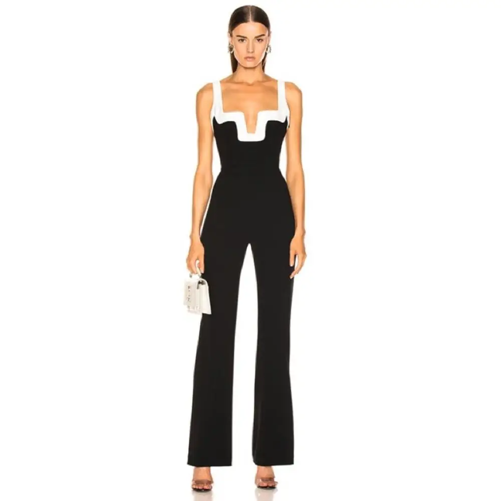 Женский Облегающий комбинезон на бретельках, черный элегантный винтажный комбинезон с V-образным вырезом и длинными брюками, 2020 от AliExpress RU&CIS NEW