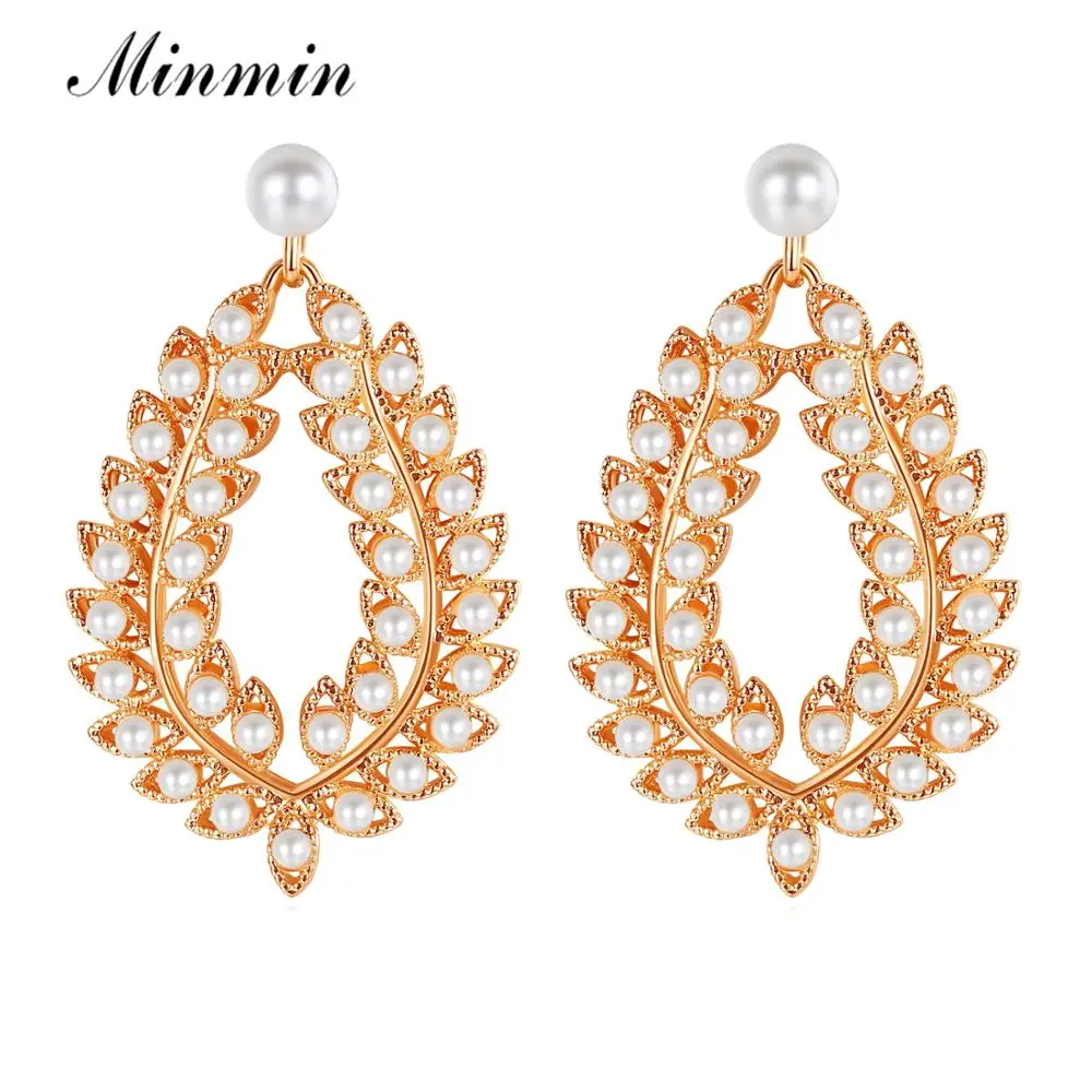 Minmin висячие серьги в форме листьев с искусственным жемчугом для женщин