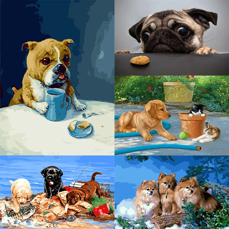 

Oil Paint By Numbers For Adults Children Cute Dogs Paints By Number Frameless Canvas Painting Kits 50x40cm DIY Gift Home Decor