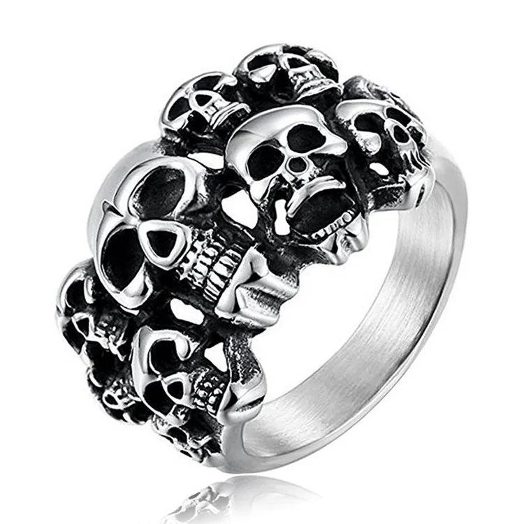 

Gothic Terror Double-deck Skull Ring Punk Men Rock Skeleton 316Lstainless Steel Ring Trend Men Hip Hop Party Jewelry Accessories