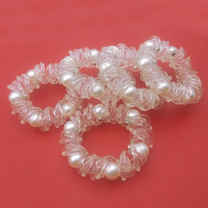 

2Pcs/Lot Faxu Pearl Braid Transparent Telephone Wire Line Elastic Rubber Band Hairbands Hair Rope For Girls Headbands