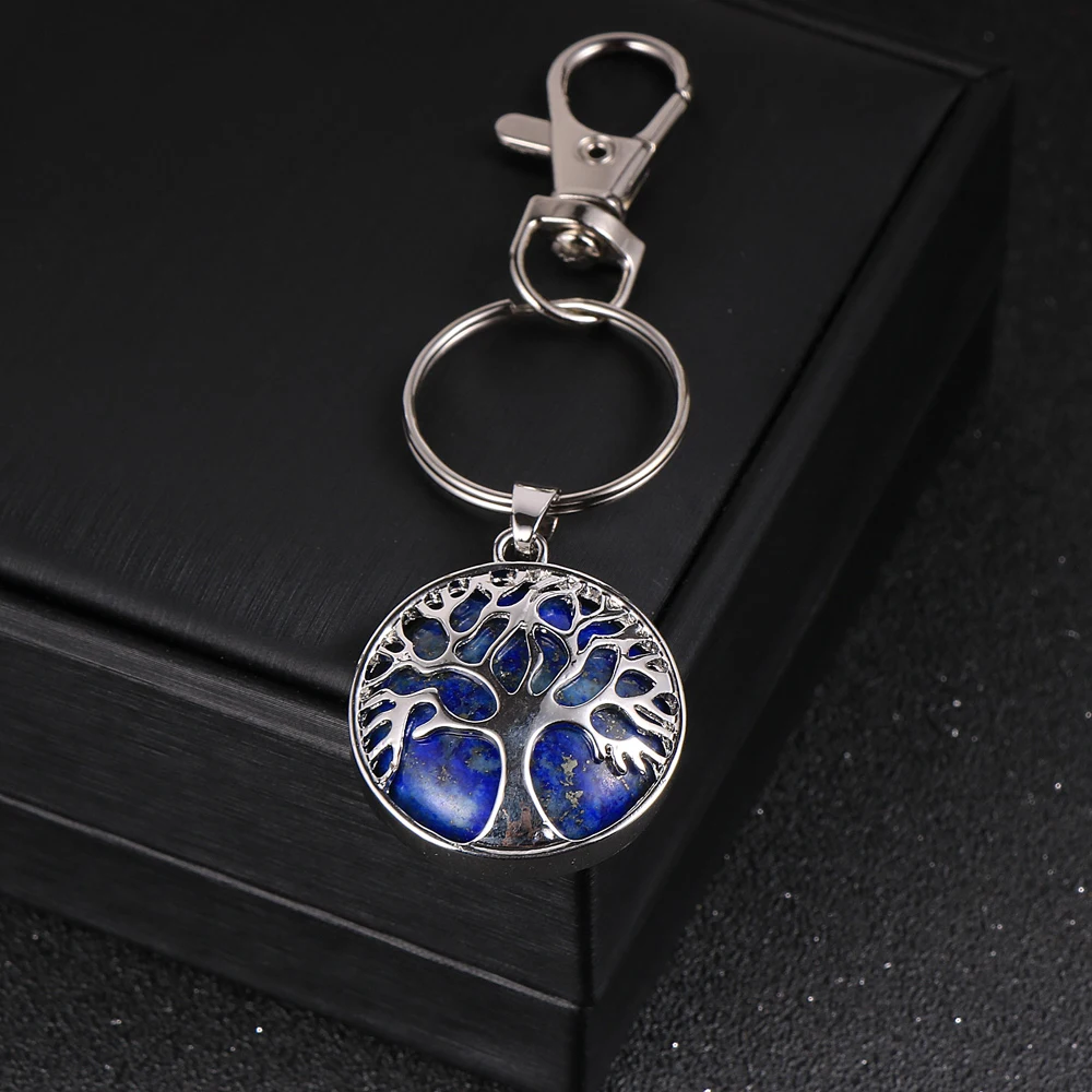 Брелок с подвеской в виде дерева жизни из натурального драгоценного камня