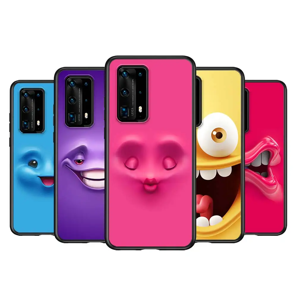 

TPU Kunst Lustige Gesichter Telefon For Huawei P40 P30 P20 P50 Pro Plus P10 P9 P8 Lite 2019 2017 RU E Mini 5G Black Phone Case