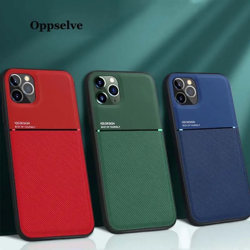 

Leather Texture Shockproof Matte Silicone Case For iPhone 11 Pro XS XR X 8 7 6 6S Built-in Magnetic Metal Plate Car Holder Cover
