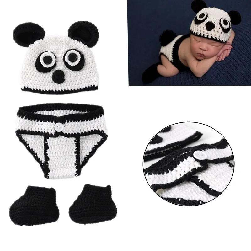 

DIY Photo Shoot Props New Panda Clothes Newborn Photography Props Baby Infant Crochet Knitted Clothing Set Costume Outfits