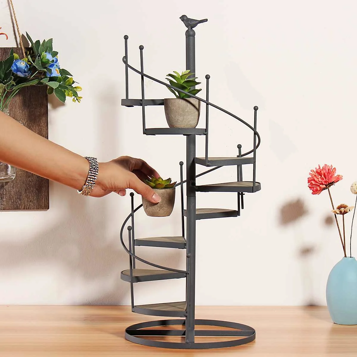 

Modern Decorative Iron Plant Rack Stand Plants Succulent shelf 8 layer Stair shape Desktop Garden flower stand + wood plate