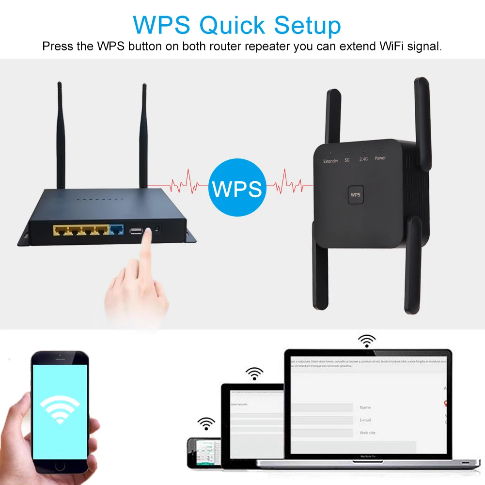 Беспроводной ретранслятор Wi-fi усилитель сигнала 1200 Мбит/с большой радиус