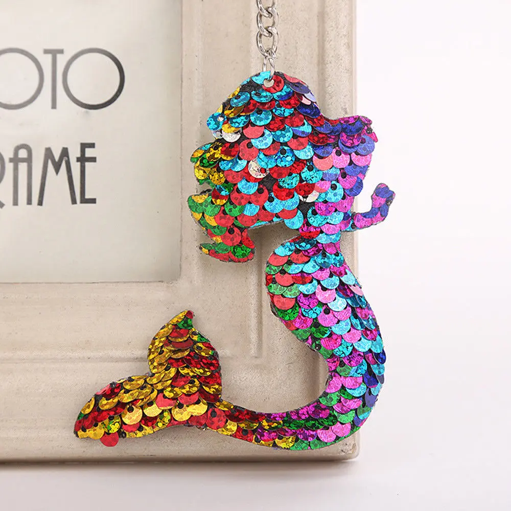 Colorful Mermaid Блестящее блестящее кольцо для ключей с русалочкой и единорогом, подвесная Елочная игрушка с сердечком, мягкий брелок для ключей, сумка для автомобиля, подвесной брелок - Цвет: Colorful Mermaid