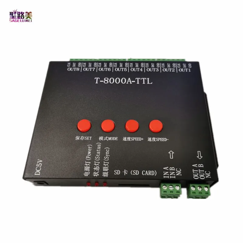 

DC5V T-8000A TTL LED Pixel Controller with SD card Program For ws2812b/WS2811/WS2813/LPD6803/DMX512 LED Strip Light Tape