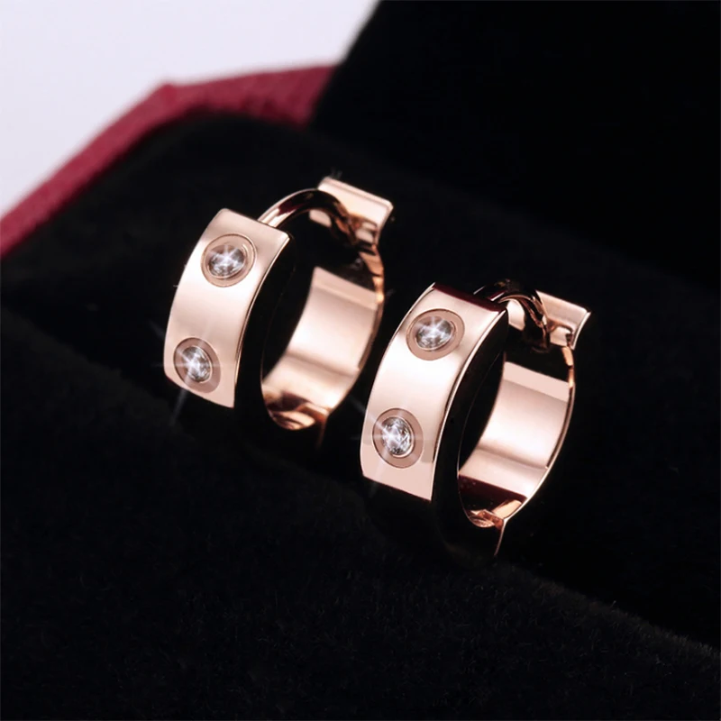 

Love Earrings women's Ear-Cuff Earring Crystal Rose Gold stud Stainless steel Fashion Jewelry without box
