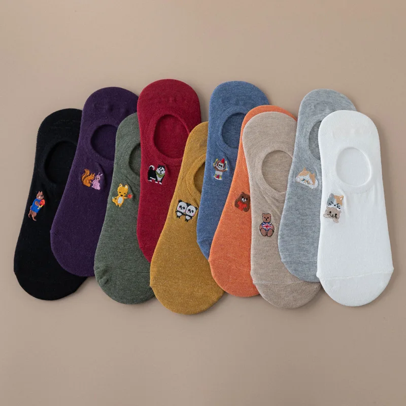

Woman boat socks cute embroidery funny cartoon animal pattern socks Japanese style non-slip breathable summer thin cool socks