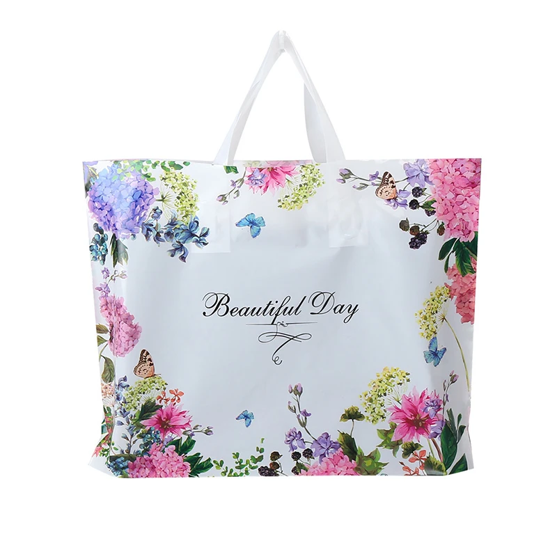 

25 шт./лот, пластиковые подарочные пакеты с цветами, большие пакеты с ручками для покупок, украшения для дня рождения, пакеты для упаковки под...