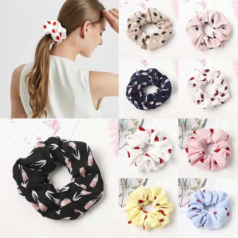 Женские резинки для волос с принтом клубники черные и розовые эластичные