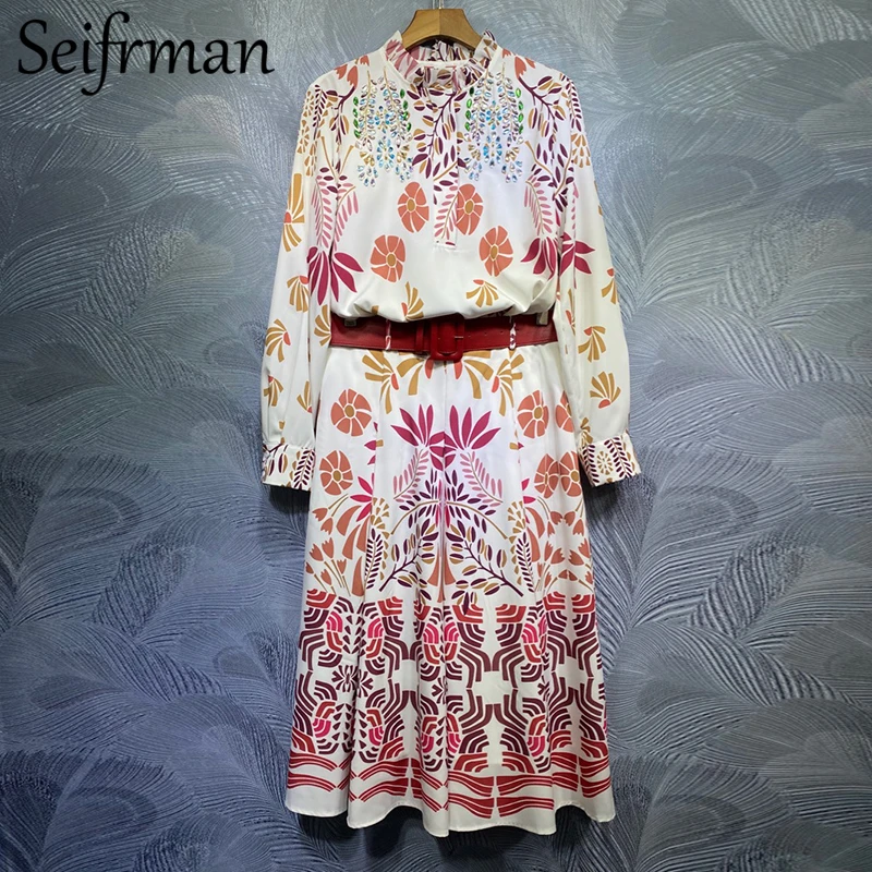 

Seifrmann 2021 новые летние женские модные взлетно-посадочной полосы юбка комплект с длинным рукавом свободные блузки + юбка с высокой талией Миди...